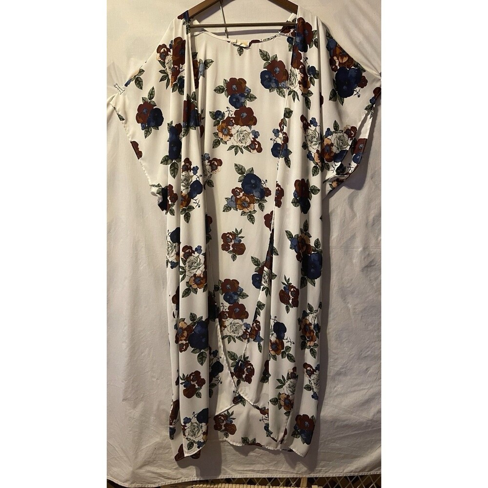 LET THEM EAT CAKE Rose Bouquets Print Long Open Front Duster Kimono S Coastal